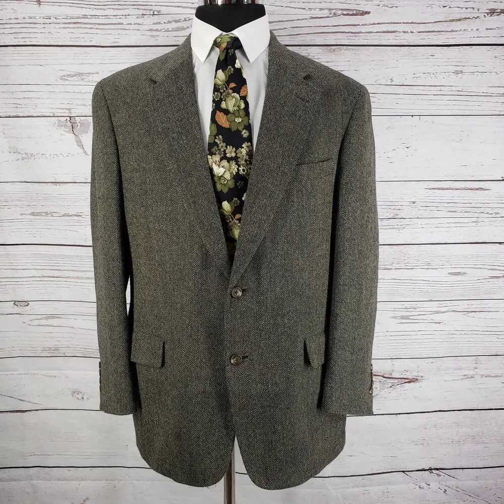 Tommy Hilfiger Vintage Brown Birds Eye Sportscoat Blazer Jacket Size 43R